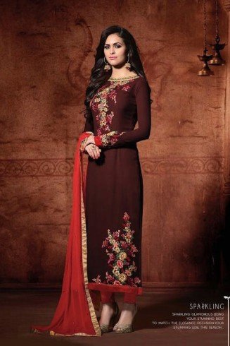 DARK MAROON 102 MUGDHA DESIGNER STRAIGHT SALWAR KAMEEZ