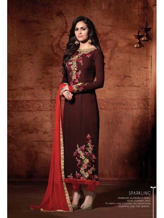 DARK MAROON 102 MUGDHA DESIGNER STRAIGHT SALWAR KAMEEZ