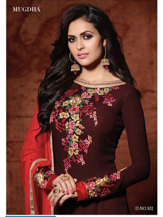 DARK MAROON 102 MUGDHA DESIGNER STRAIGHT SALWAR KAMEEZ