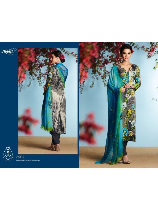 6902 BLUE AND GREY KIMORA HEER DIGITAL PRINTED PARTY WEAR SALWAR SUIT