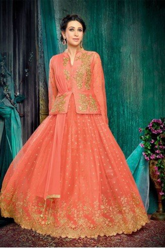 Peach Jacket Style Anarkali Indian Wedding Dress