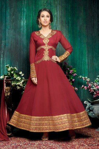 Maroon Plain Anarkali Dress Indian Formal Dress