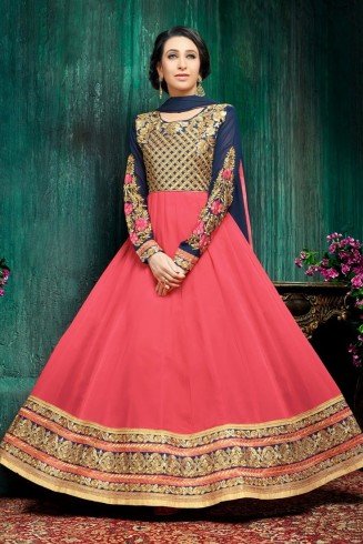 Blue & Pink Floor Length Anarkali Suit Indian Designer Party Gown
