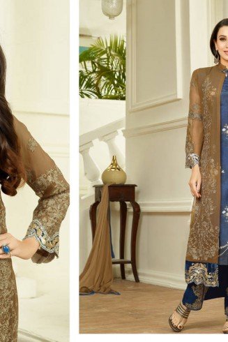 Brown & Blue Salwar Suit Jacket Style Dress