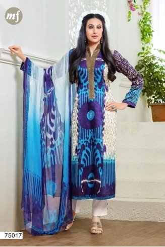 Blue Printed Salwar Suit Pakistani Designer Dress