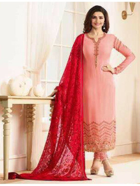 PEACHY PINK KASEESH JANNAT EMBROIDERED GEORGETTE PRACHI DESAI STRAIGHT SALWAR SUIT