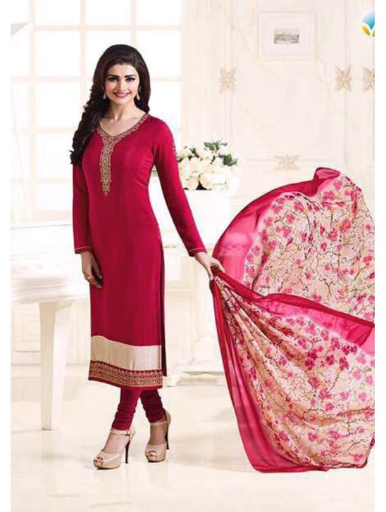 KS-4923 RED KASEESH SILKINA FRENCH CREPE PARTY WEAR SUIT