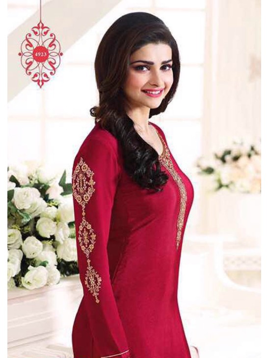 KS-4923 RED KASEESH SILKINA FRENCH CREPE PARTY WEAR SUIT