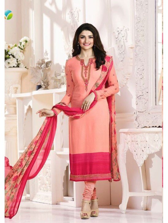 KS-5376 PEACH KASEESH SILKINA FRENCH CREPE PARTY WEAR SUIT