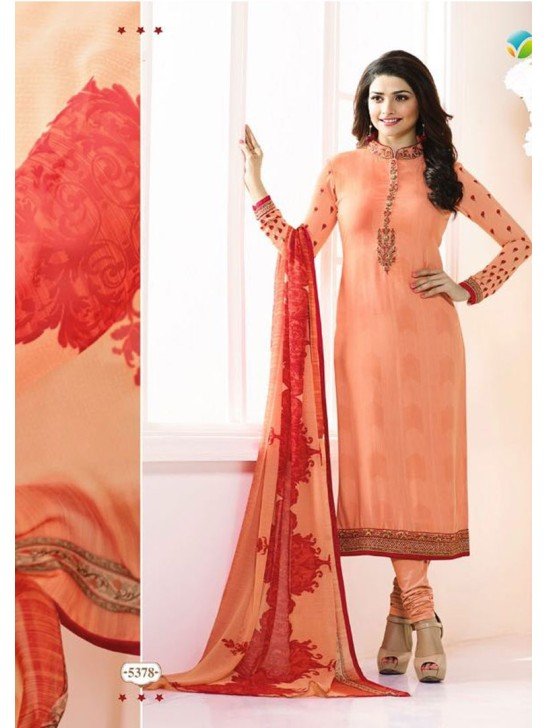 KS-5378 ORANGE KASEESH SILKINA FRENCH CREPE PARTY WEAR SUIT