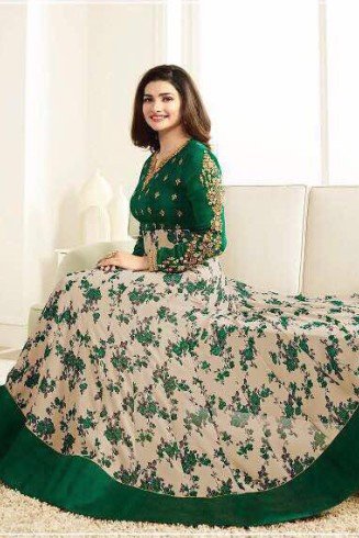 Green Printed Anarkali Suit Indian Designer Punjabi Dress