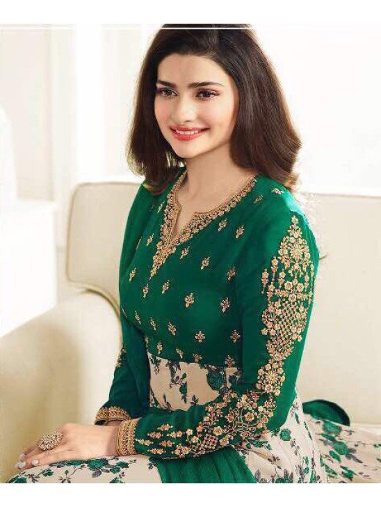 Green Printed Anarkali Suit Indian Designer Punjabi Dress