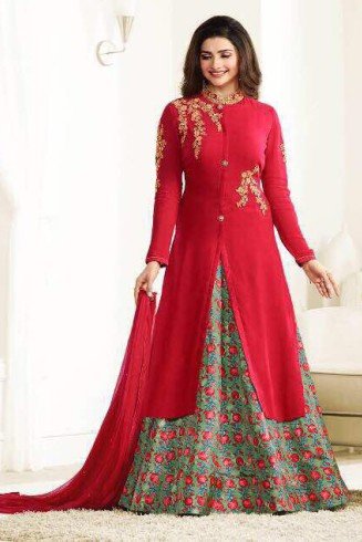 Red Printed Indian Dress Fancy Party Wear Suit