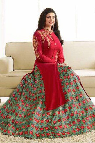 Red Printed Indian Dress Fancy Party Wear Suit