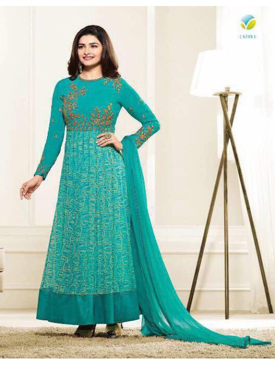 Turquoise Anarkali Salwar Suit Indian Long Frock