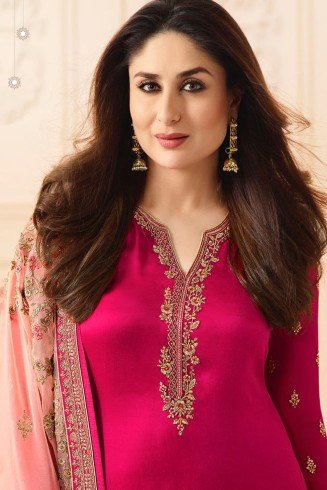 Pink Bollywood Salwar Suit Satin Georgette Kareena Kapoor Dress