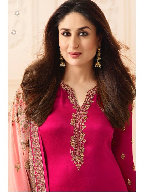 Pink Bollywood Salwar Suit Satin Georgette Kareena Kapoor Dress