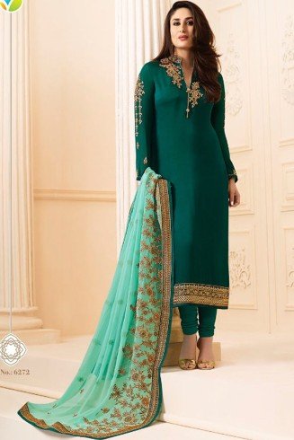 Green Indian Salwar Suit Satin Party Wear Dress