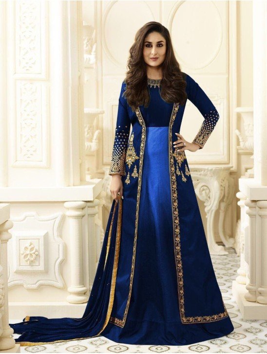 Elegant Blue Dress Indian Designer Anarkali Jacket Suit