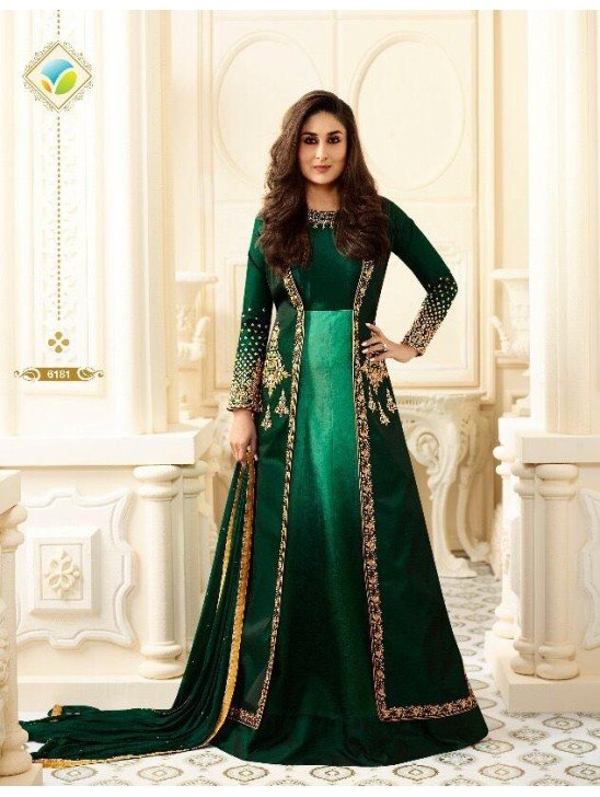 Green Embroidered Anarkali Jacket Gown Indian Ethnic Wedding Dress