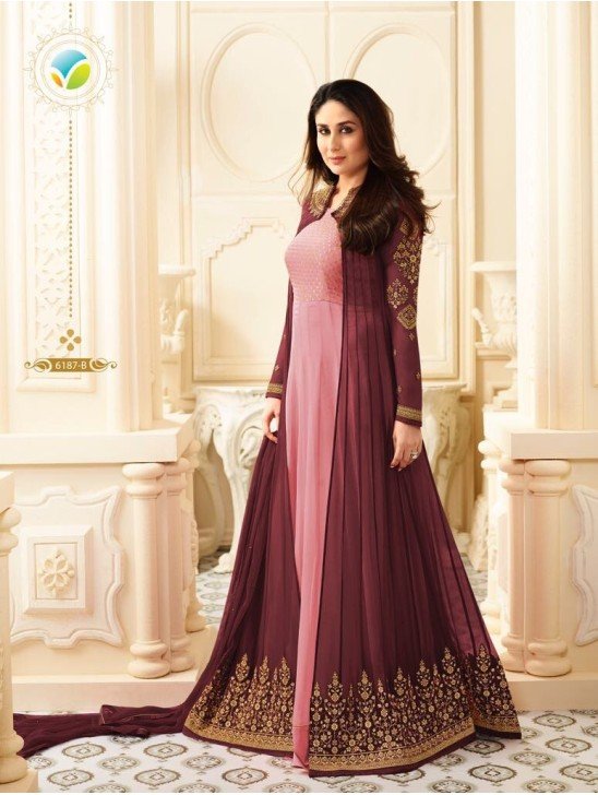 Maroon Jacket Style Anarkali Suit Indian Wedding Dress