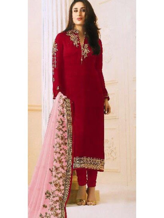 SAMBA RED GEORGETTE SUIT WITH HEAVY WORK DUPATTA