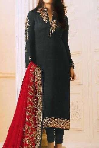 Black Satin Suit Fancy Indian Designer Salwar Kameez