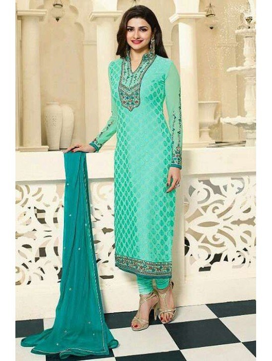 Turquoise Indian Designer Salwar Suit Sequin Party Dress