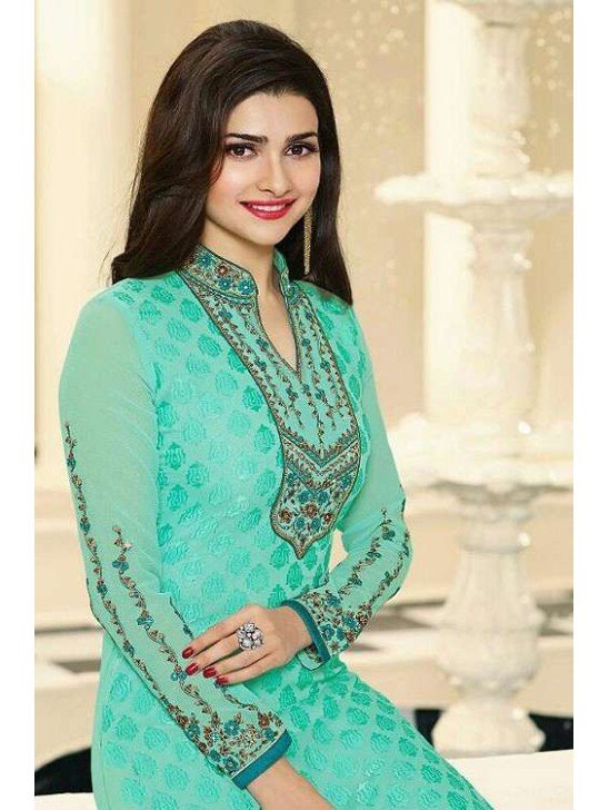 Turquoise Indian Designer Salwar Suit Sequin Party Dress