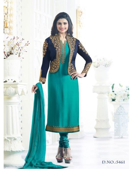 TURQUOISE KASEESH MAHARANI JACKET STYLE PARTY WEAR SUIT