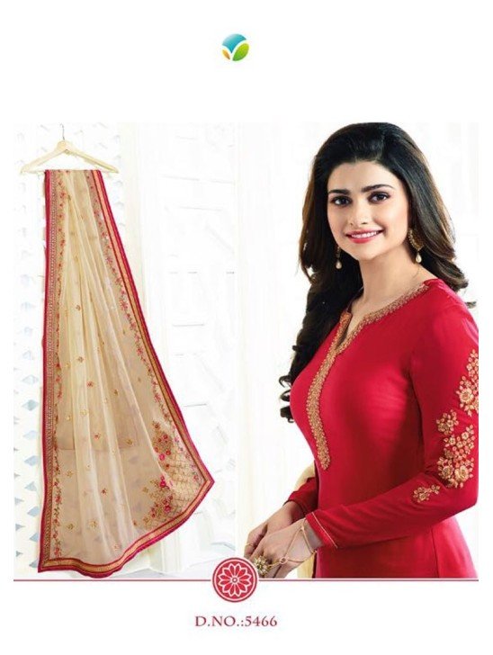 RED KASEESH MAHARANI STRAIGHT CUT PRACHI SUIT