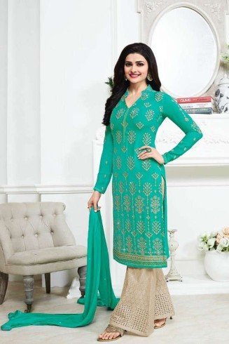 Turquoise Indian Palazzo Suit Designer Party Dress