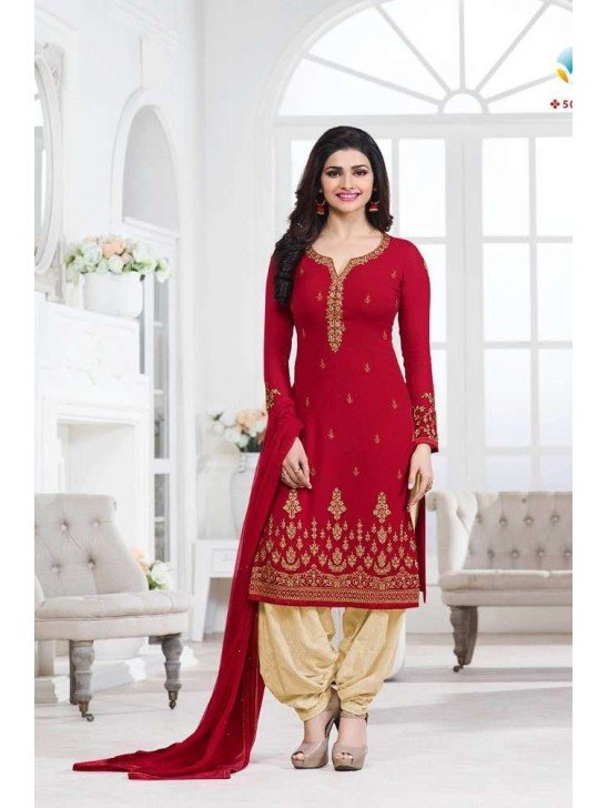 Red Pakistani Indian Embroidered Patiyala Salwar Suit