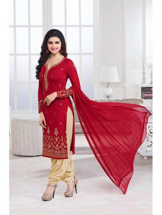 Red Pakistani Indian Embroidered Patiyala Salwar Suit