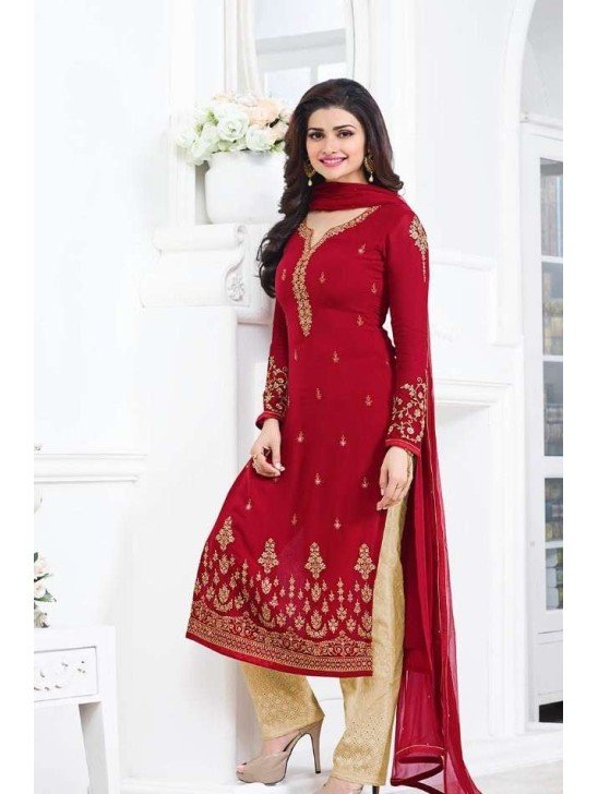 Red Pakistani Indian Embroidered Patiyala Salwar Suit