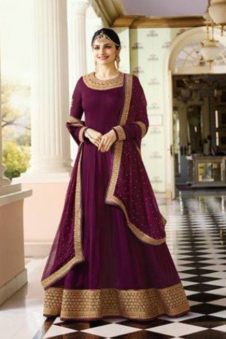 Plum Elegant Gown Indian Wedding Anarkali Suit