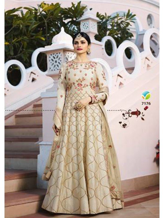 Cream Embroidered Anarkali Suit Indian Embellished Gown