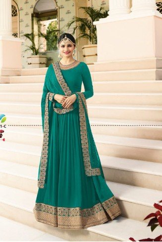 Green Floor Length Anarkali Gown Fancy Wedding Dress