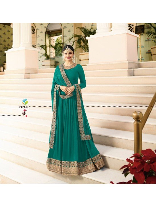 Green Floor Length Anarkali Gown Fancy Wedding Dress