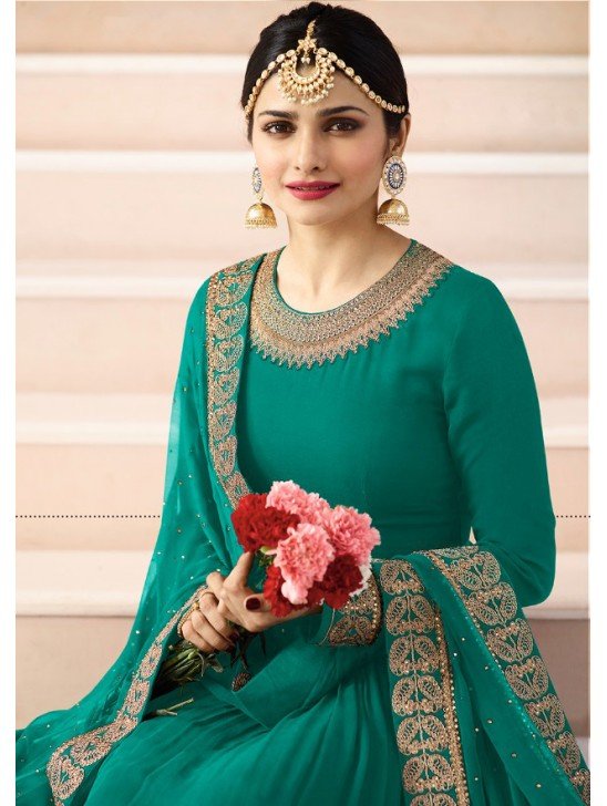 Green Floor Length Anarkali Gown Fancy Wedding Dress