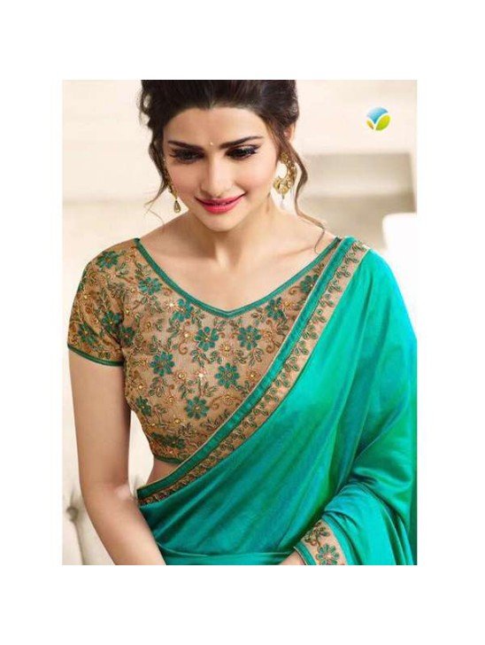 Z17704 TURQUOISE KASEESH PRACHI GEORGETTE SAREE WITH HEAVY EMBROIDERED BLOUSE