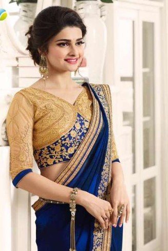 Blue Gold Designer Saree Indian Wedding Wear