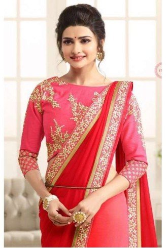 Pink Red Contrast Bollywood Saree