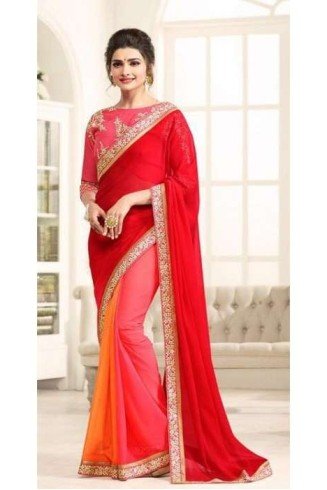 Pink Red Contrast Bollywood Saree