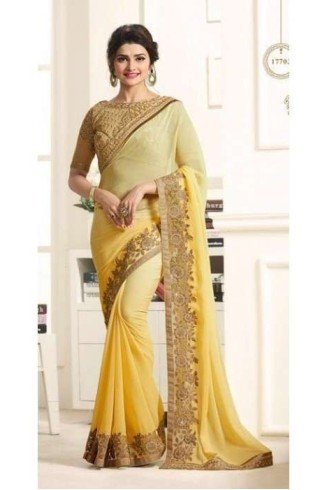  Yellow Saree With Contrast Cream Blouse  
