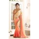 Peach Saree In Contrast Cream Designer Fabric