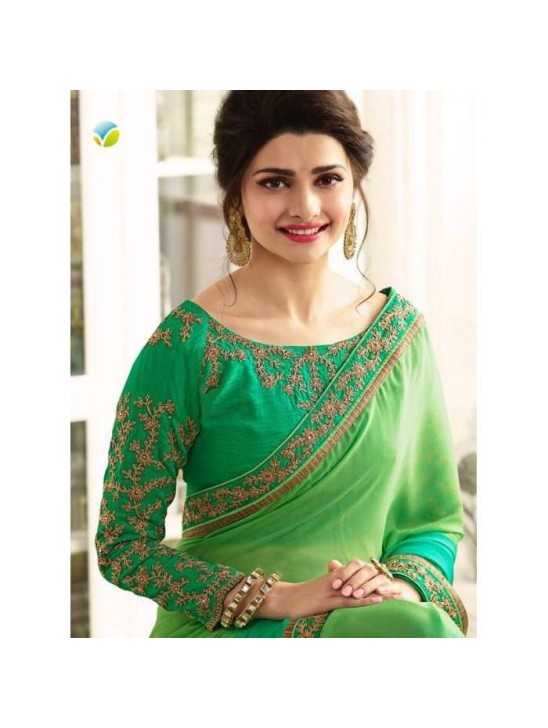 Z17709 GREEN KASEESH PRACHI GEORGETTE SAREE WITH HEAVY EMBROIDERED BLOUSE