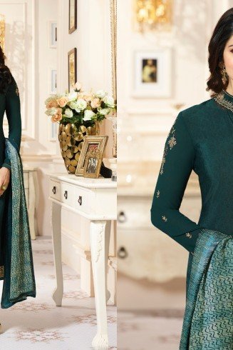 Teal Royal Kaseesh Crepe Silkina Designer Salwar Suit 
