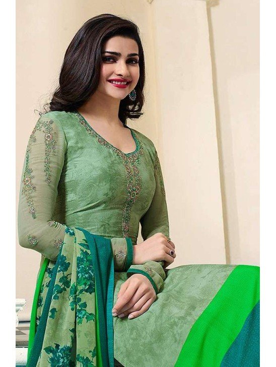 Green Crepe Salwar Suit Indian Designer Party Dress