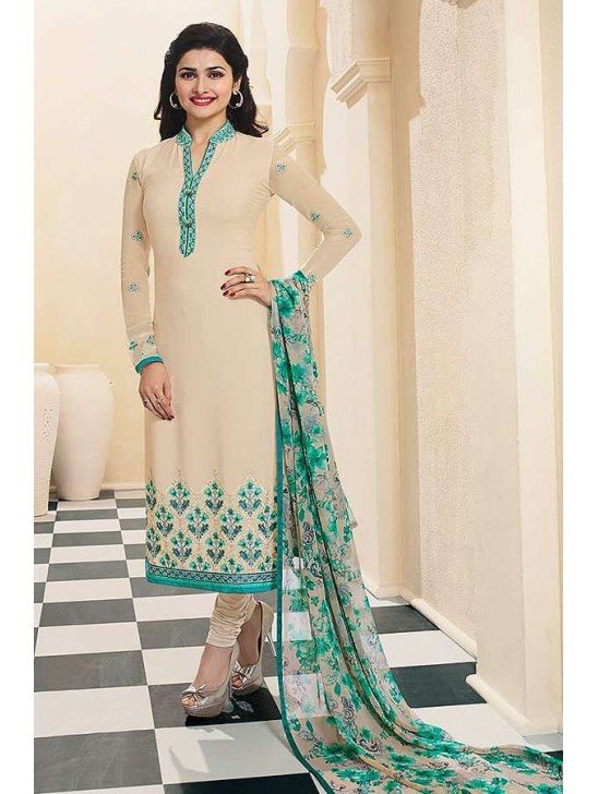Cream Crepe Salwar Suit Designer Party Wear Dress